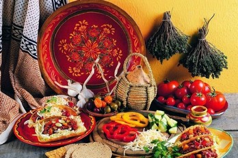 Стенд с блюдами кухни Украины г.Ессентуки